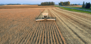 Colheitadeira em ação em lavoura extensa, simbolizando que o Pará lidera produção agropecuária no Brasil
